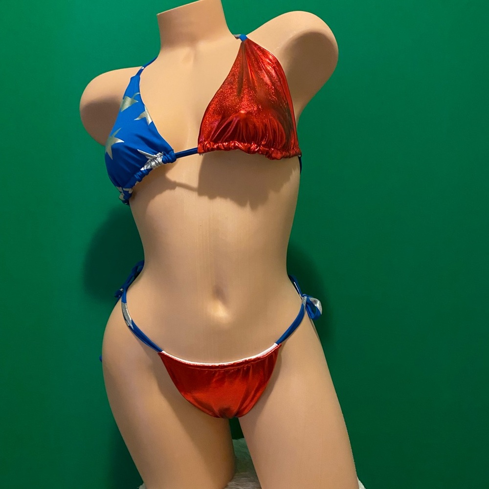 Handmade Red & White & Blue Bikini Woman Size M-L
